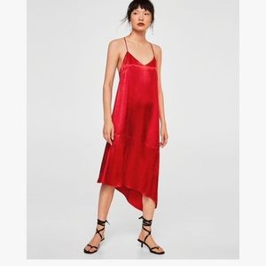 MANGO🔥NWT Red Midi Long Dress Size L /US 8 Spaghetti Dress